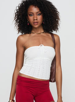 front view of model wearing Princess Polly Seona Strapless Top White Sleeveless straight 