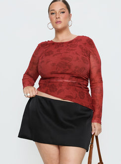   front view of model wearing Princess Polly Nadya Satin Tailored Mini Skirt Black Curve Skirts 