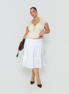 Featuring the Cascades Low Rise Midi Skirt White Curve in womens-skirts with midi length detail view of model wearing