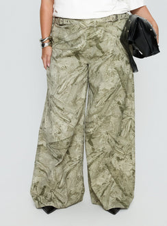 back view of model wearing Princess Polly Mckinley Mid Rise Wide Leg Jeans Camouflage Curve Mid Rise Jeans Jeans 