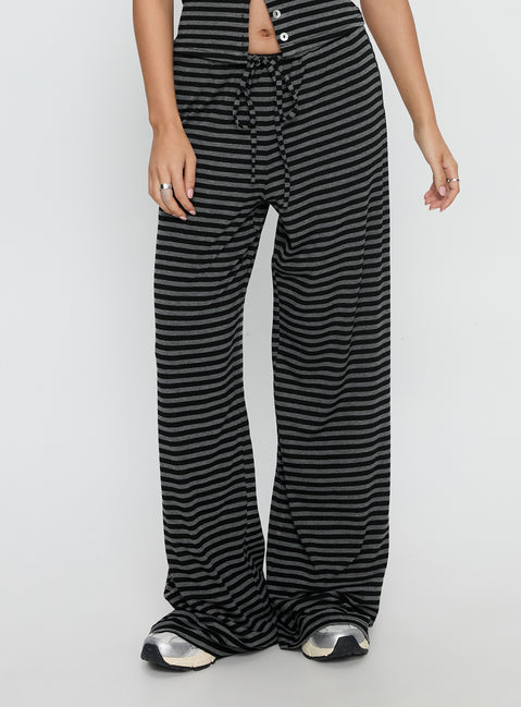 front view of model wearing Princess Polly Gavrielle Jersey Wide Leg Pants Stripe High Rise Pants Pants 