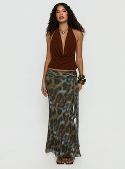   front view of model wearing Princess Polly Caviar Tie Maxi Skirt Leopard Skirts 