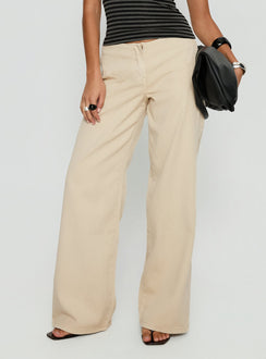 back view of model wearing Princess Polly Dolley Star Stitch Mid Rise Wide Leg Jean Ecru Mid Rise Jeans Jeans 