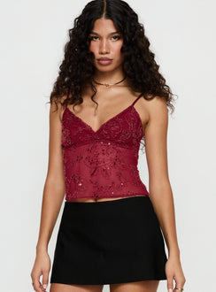 Halima Bead Detail Cami Top Red