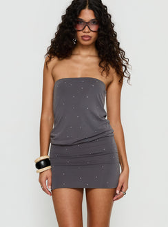 Belia Mini Dress Diamante Dark Grey