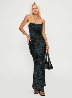 front view of model wearing Princess Polly Giorgiana Maxi Dress Black Cowl Neck 