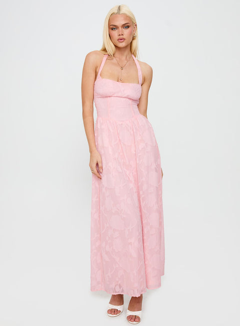 Fransiska Burnout Halter Maxi Dress Pink