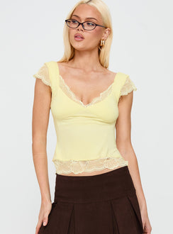 Pillowtalk Lace Detail Top Yellow