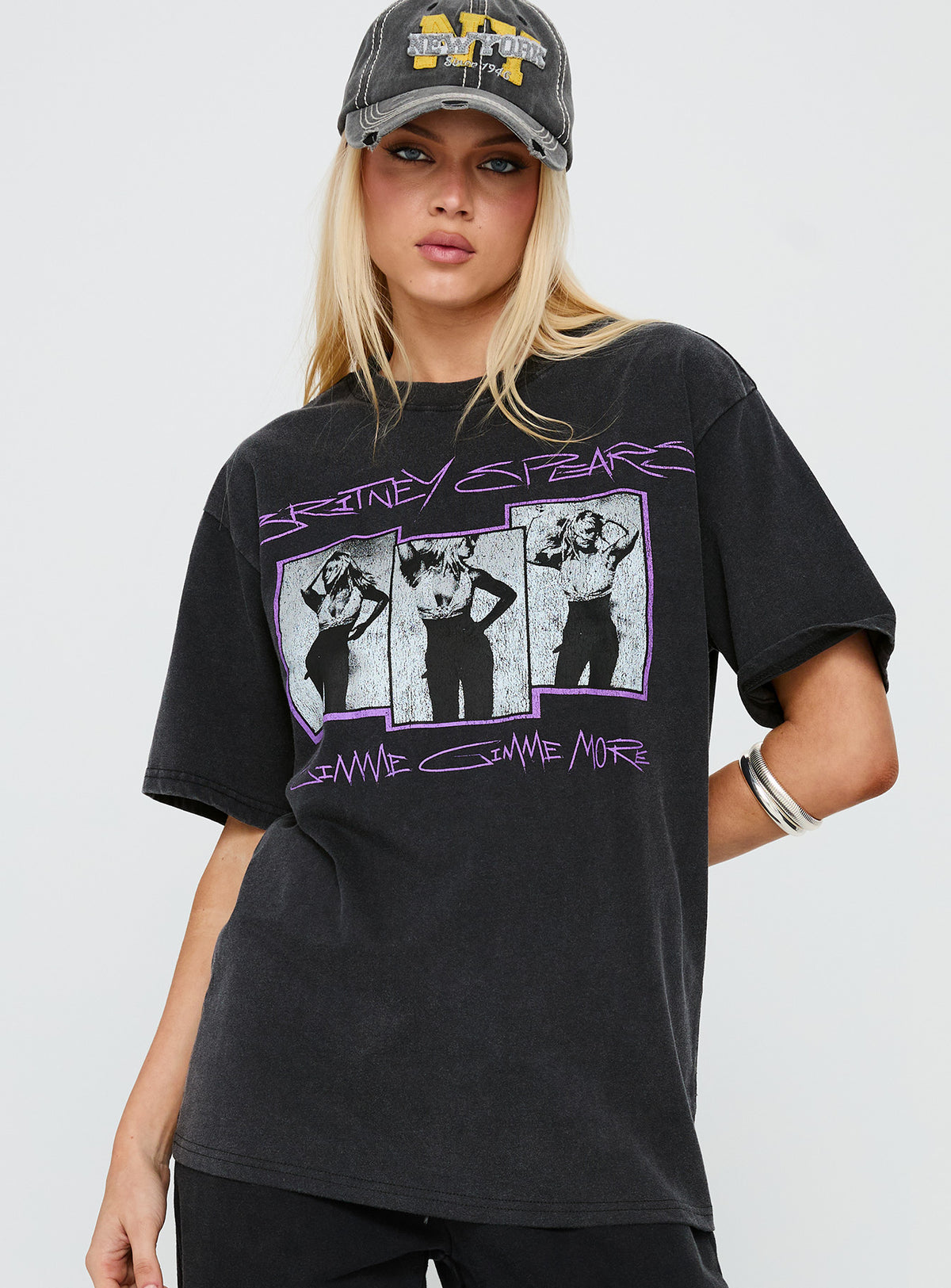 Britney Spears Gimme More Oversized Graphic Top Washed Black