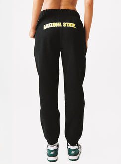 back view of model wearing Princess Polly ASU Sweatpants Black High Rise Pants Pants 