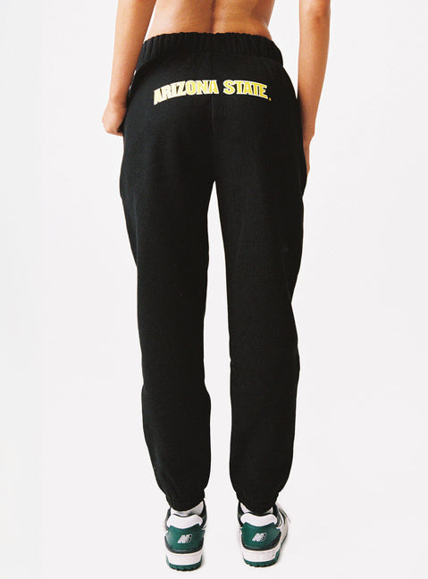 back view of model wearing Princess Polly ASU Sweatpants Black High Rise Pants Pants 