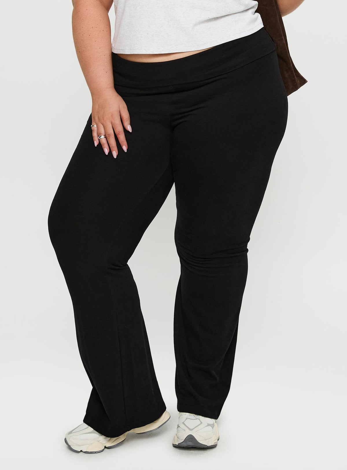 back view of model wearing Princess Polly Movement Yoga Pant Black Curve High Rise Pants Pants 