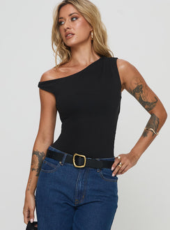 front view of model wearing Princess Polly Miyako Bodysuit Black Sleeveless Bodysuit 