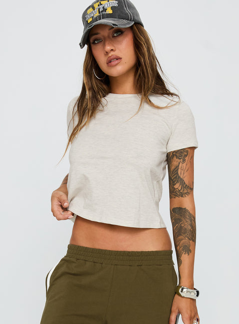 side view of model wearing Princess Polly Micah Tee Grey Marle Short Sleeves Crew Neck 