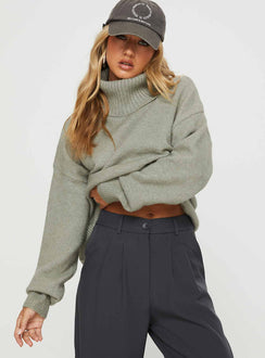 front view of model wearing Princess Polly Oswin Turtleneck Sweater Green Jumpers 