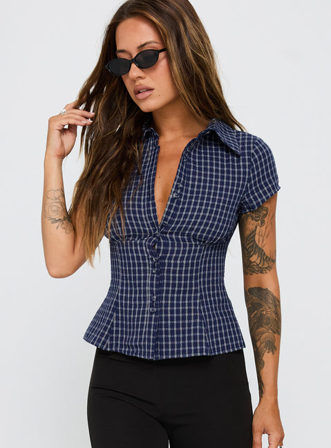 Cottesloe Blouse Top Navy Check