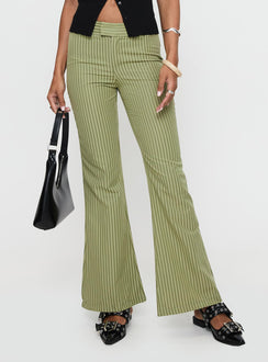 side view of model wearing Princess Polly Jinxed Pant Green Stripe Pants 