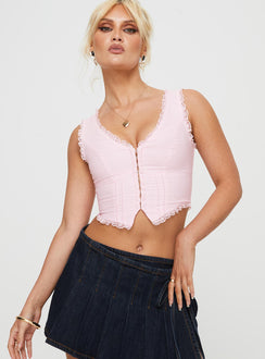 back view of model wearing Princess Polly Silvanna Top Pink Sleeveless Scoop Neck 