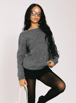 product Princess Polly Abrams Rib Knit Crew Sweater Charcoal Marle regular Jumpers 