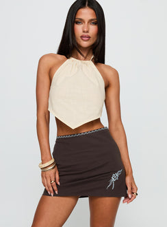   front view of model wearing Princess Polly Lonely Hearts Mini Skirt Brown Mini Skirts Skirts 