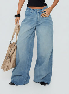 Featuring Naylor Mid Rise Wide Leg Jeans Light Wash Denim Tall womens-jeans with mid-rise detail Princess Polly