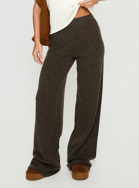 back view of model wearing Princess Polly Karee Knit Pants Brown High Rise Pants Pants 