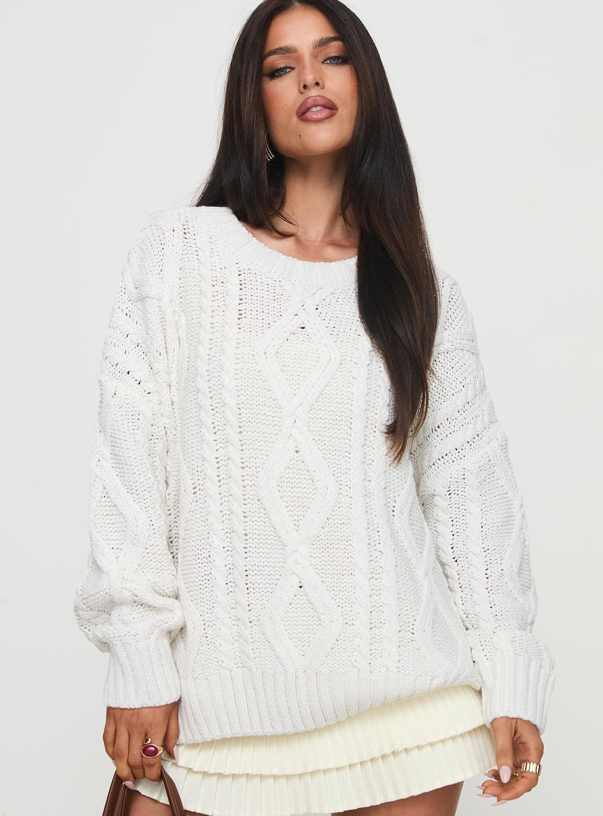 front view of model wearing Princess Polly Anaya Oversized Sweater White Jumpers 