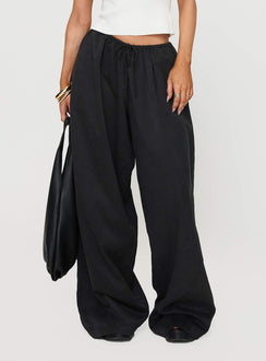 Crafted from Bungala Oversized Relaxed Pants Black Tall wide-leg womens regular pants in mid-rise detail Princess Polly