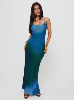 front view of model wearing Princess Polly Amoret Maxi Dress Blue / Green Scoop Neck 