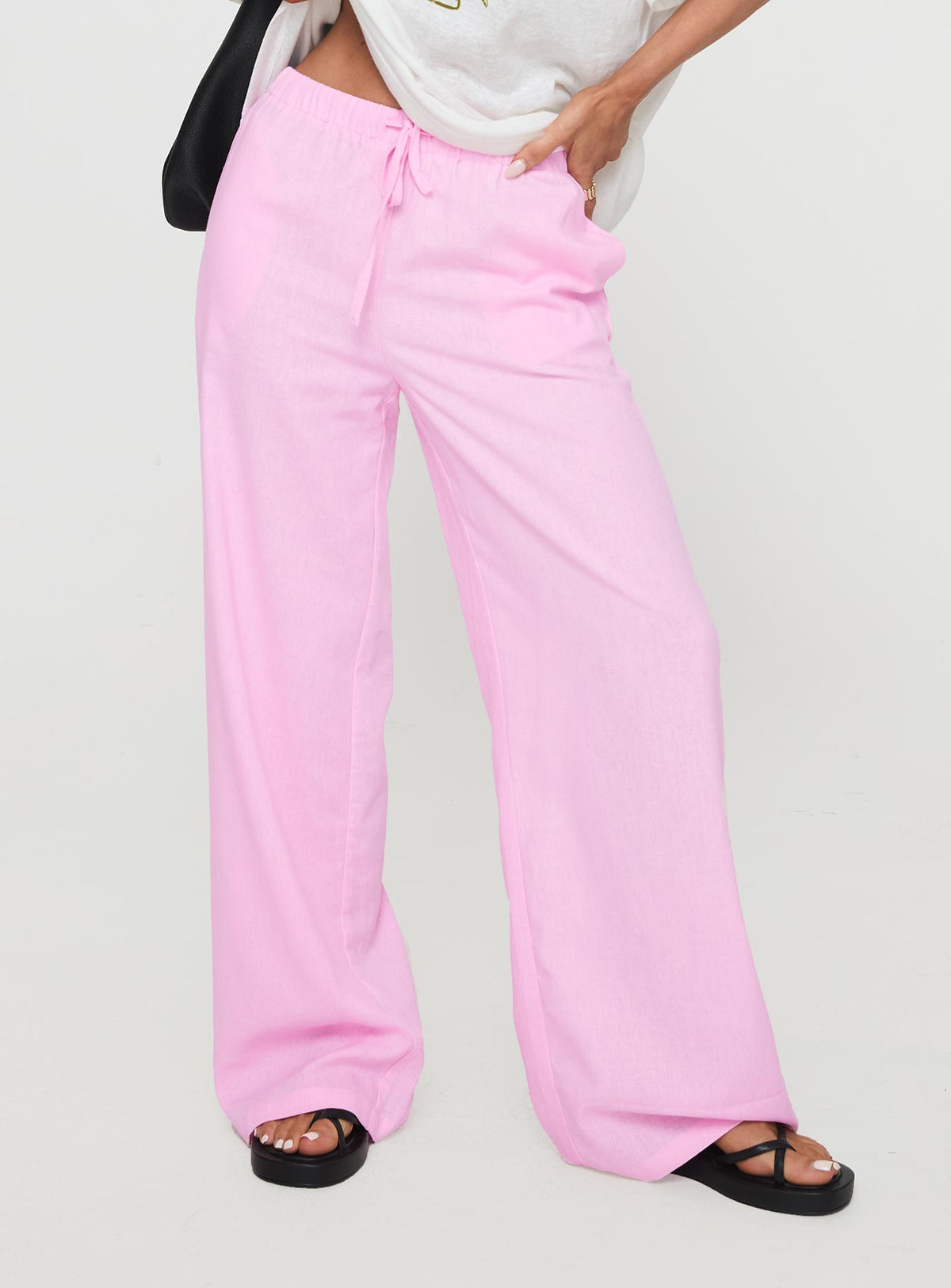 side view of model wearing Princess Polly Darise Pants Blush High Rise Pants Pants 