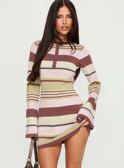 Shandee Knit Long Sleeve Mini Dress Multi Stripe