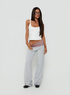 Featuring Jetset Pants Grey Red Stripe womens regular pants in mid-rise striped wide-leg design front view of model wearing Princess Polly