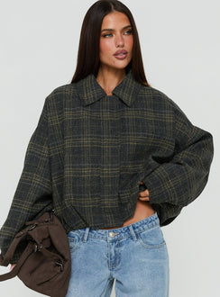 Dennie Bomber Jacket Charcoal / Green Plaid