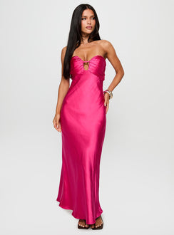 front view of model wearing Princess Polly Cyprian Strapless Maxi Dress Hot Pink Sweetheart Neckline 