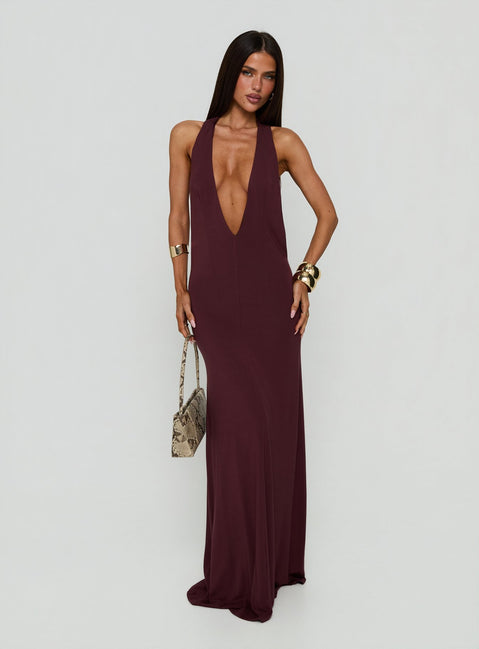 Think About Me Plunge Neck Racerback Maxi Dress Plum