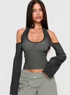 Novelia Halter Long Sleeve Top Black
