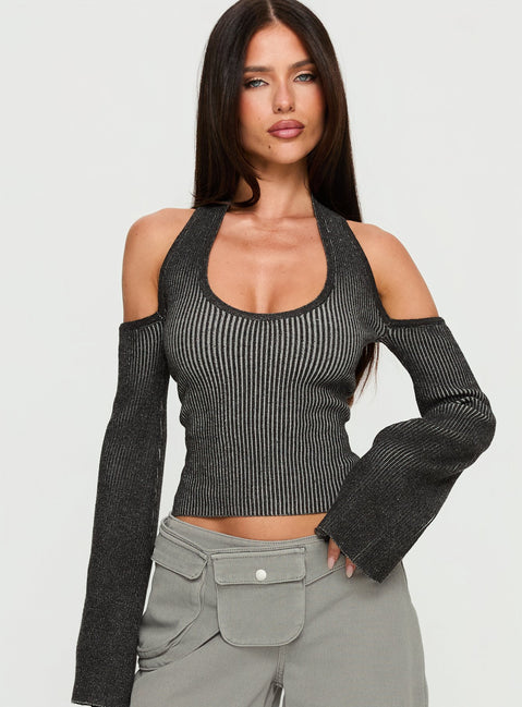 Novelia Halter Long Sleeve Top Black