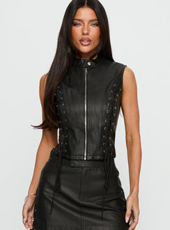 Ceejay Faux Leather Top Black