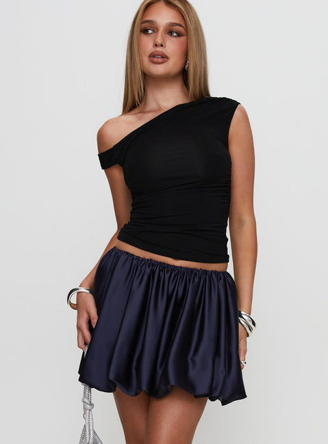   front view of model wearing Princess Polly Rubee Bubble Hem Mini Skirt Navy Mini Skirts Skirts 