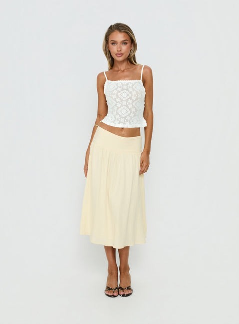   front view of model wearing Princess Polly Heart Of Gold Linen Blend Midi Skirt Lemon Midi Skirts Skirts 