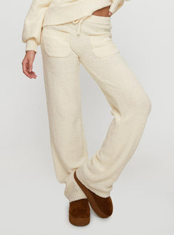 back view of model wearing Princess Polly Susi Fluffy Knit Pant Ivory High Rise Pants Pants 