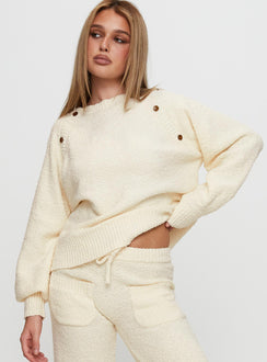 front view of model wearing Princess Polly Susi Fluffy Knit Sweater Ivory cropped Jumpers 