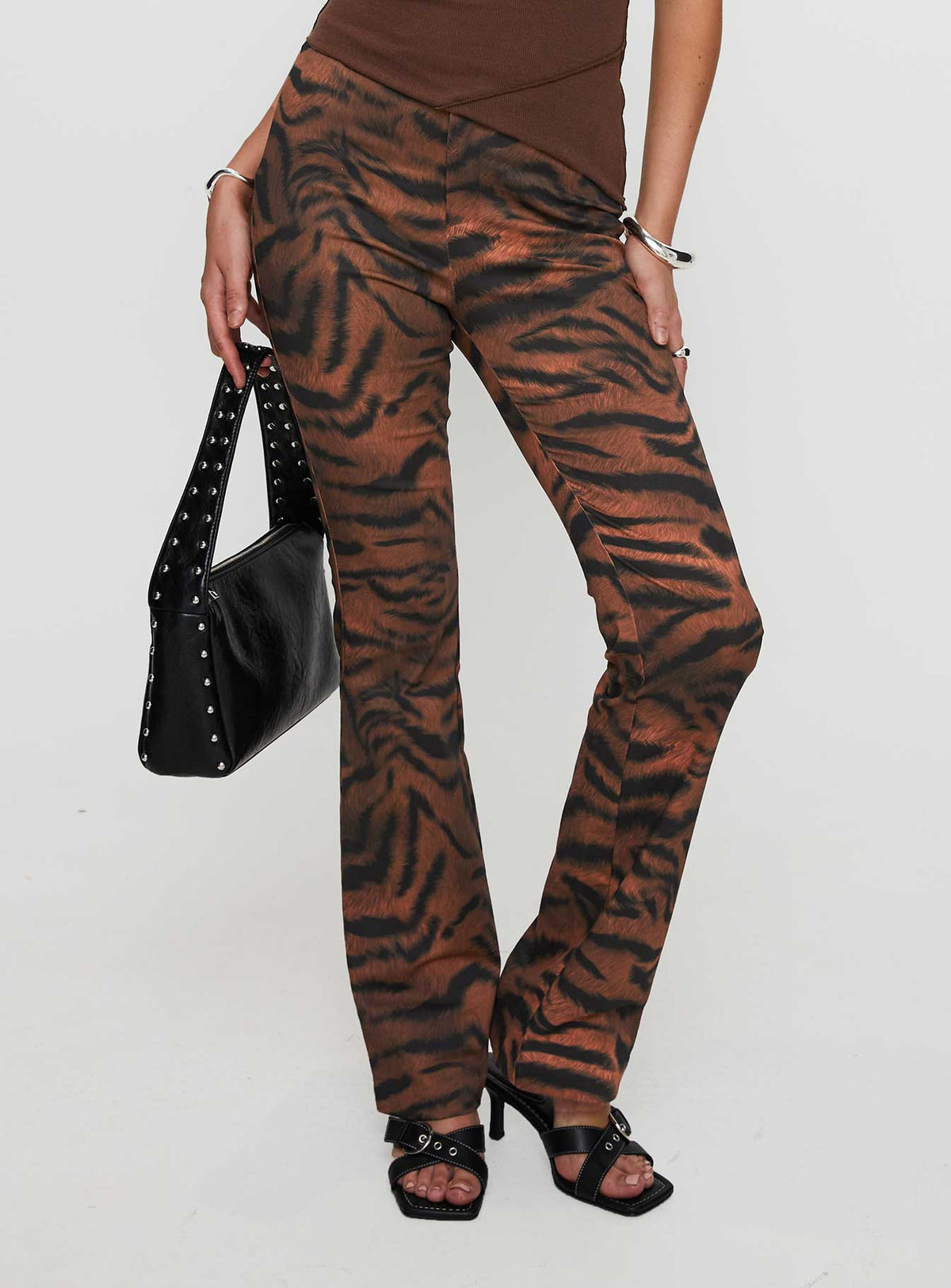 back view of model wearing Princess Polly Andrina Straight Leg Pants Multi High Rise Pants Pants 