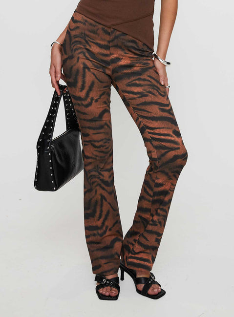 back view of model wearing Princess Polly Andrina Straight Leg Pants Multi High Rise Pants Pants 