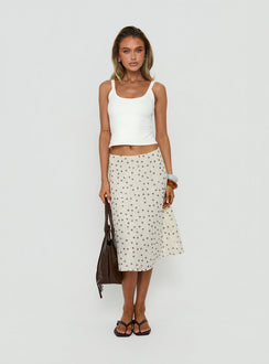 Featuring the Olila Sequin Midi Skirt White Polka Dot womens-skirts with midi length front view of model wearing Princess Polly