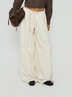 Showcasing the Bungala Oversized Relaxed Pants in Ivory Petite womens-regular-pants with high-rise waist and wide-leg design detail Princess Polly