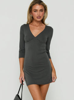 Kelia 3/4 Sleeve V Neck Mini Dress Charcoal Tall