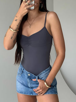 front view of model wearing Princess Polly Linden Bodysuit Slate Sleeveless Bodysuit 