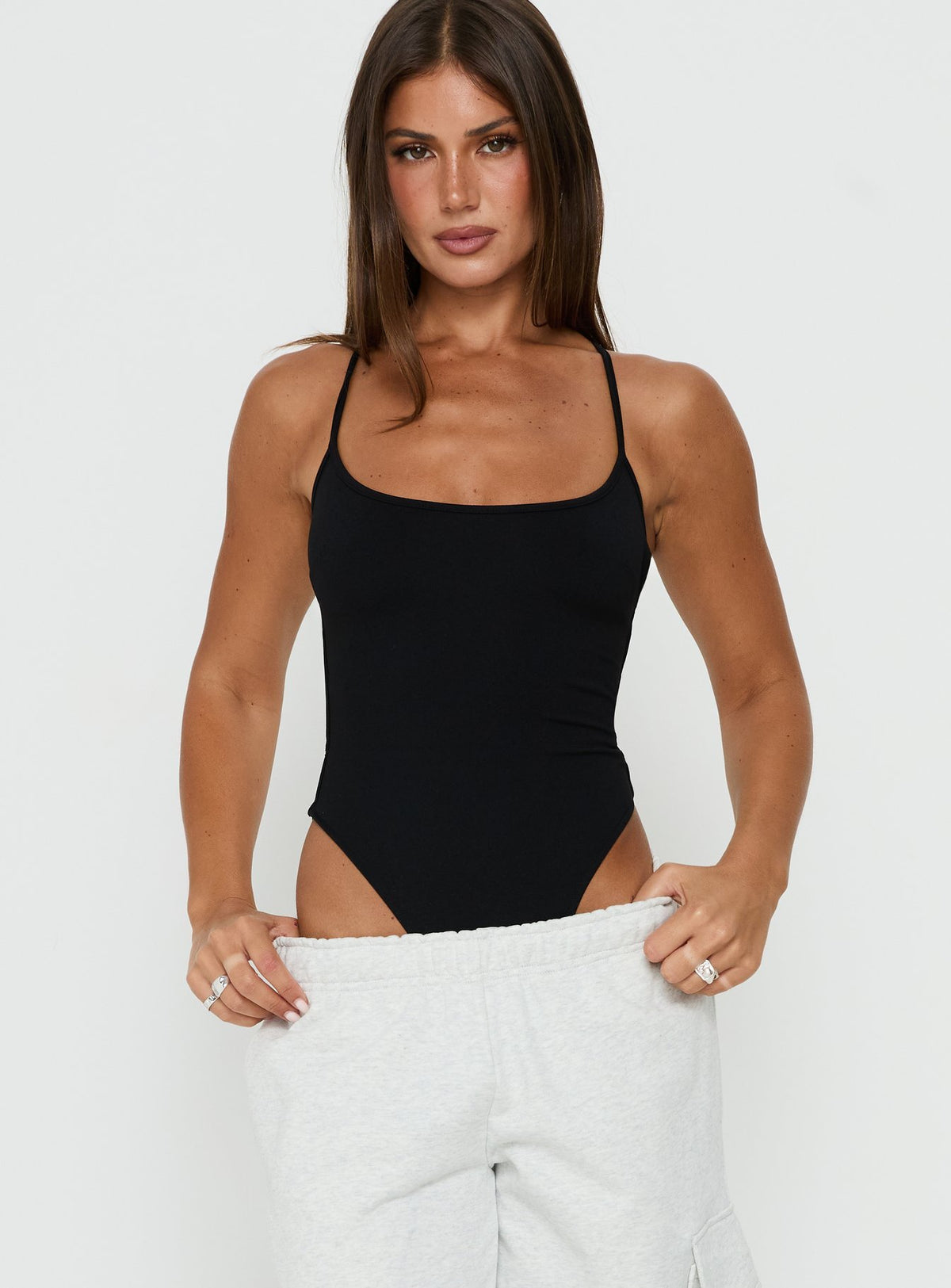 All Tied Up Bodysuit Black Sleeveless Bodysuit 