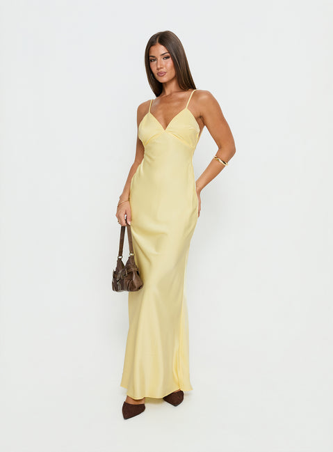 Flip A Switch Satin Lace Slip Maxi Dress Butter